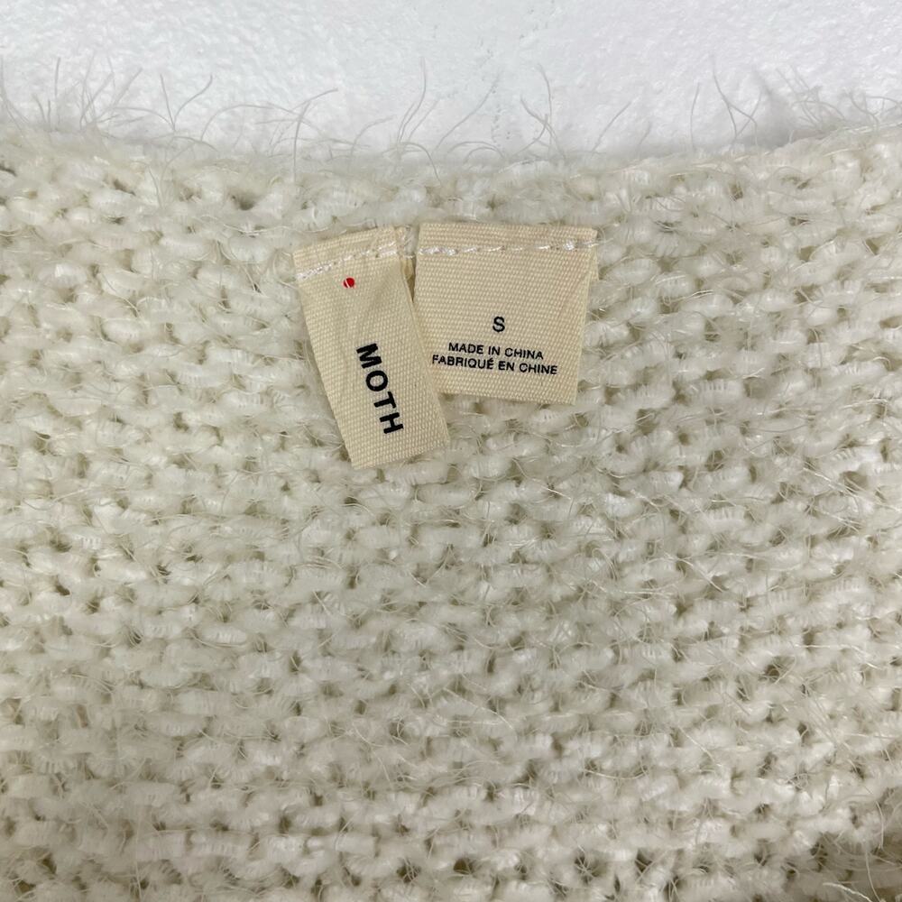 Moth | Anthropologie NWT White Soft Chunky Knit Metallic Stripe Fringe Sweater - Picture 10 of 12